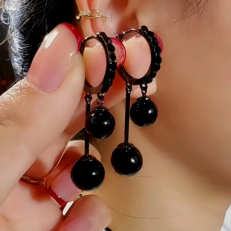 14K Gold-Plated Exquisite Black Ball Pearl Earrings - elegant Black Ball Pearl Earrings