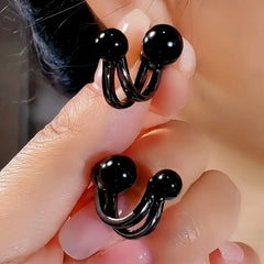 14K Gold-Plated Exquisite Black Pearl Stud Earrings - elegant Black Pearl Studs