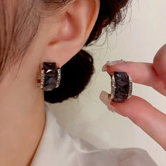 14K Gold-Plated Exquisite Black Square Diamond Earrings - elegant Black Square Earrings