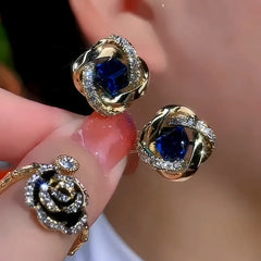 14K Gold-Plated Exquisite Blue Diamond Studs - elegant Blue Diamond Studs