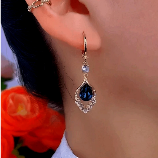 14K Gold-Plated Exquisite Blue Peacock Tail Earrings - elegant Peacock Tail Earrings