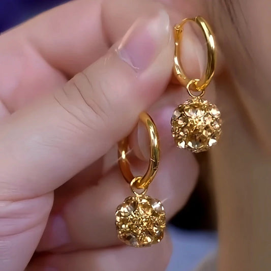 14K Gold-Plated Exquisite Coffee Color Diamond Ball Earrings - elegant Diamond Ball Earrings