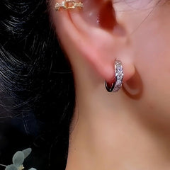Close-up detail of the sparkling zircons and plating on the Diamond Hoop Earrings