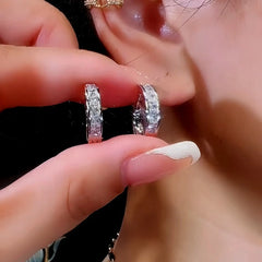 Angled view of the 14K Gold-Plated Exquisite Diamond Hoop Earrings Earrings