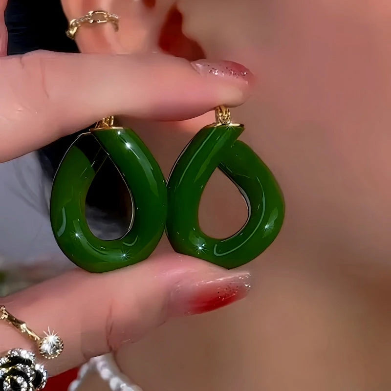 14K Gold-Plated Exquisite Green Oil Drop Earrings - elegant Green Oil Drop Earrings