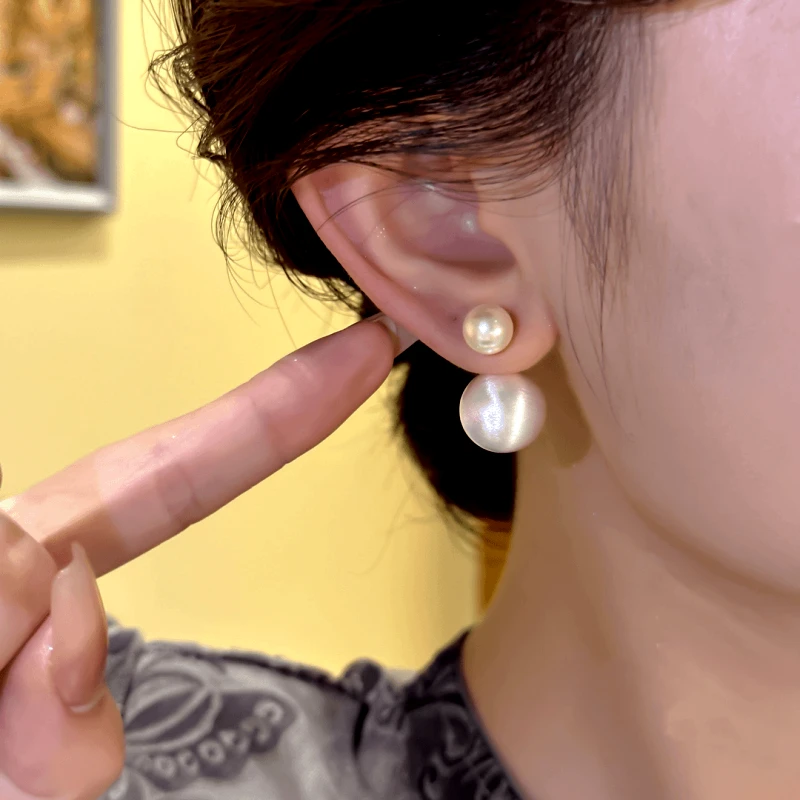 Close-up detail of the sparkling zircons and plating on the Imitation Pearl Earrings