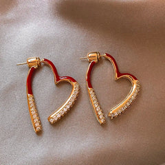 Angled view of the 14K Gold-Plated Exquisite Christmas Zircon Heart-Design Earrings