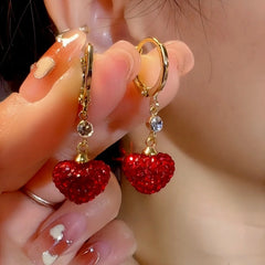 14K Gold-Plated Exquisite Zircon Red Heart Earrings - elegant Red Heart Earrings