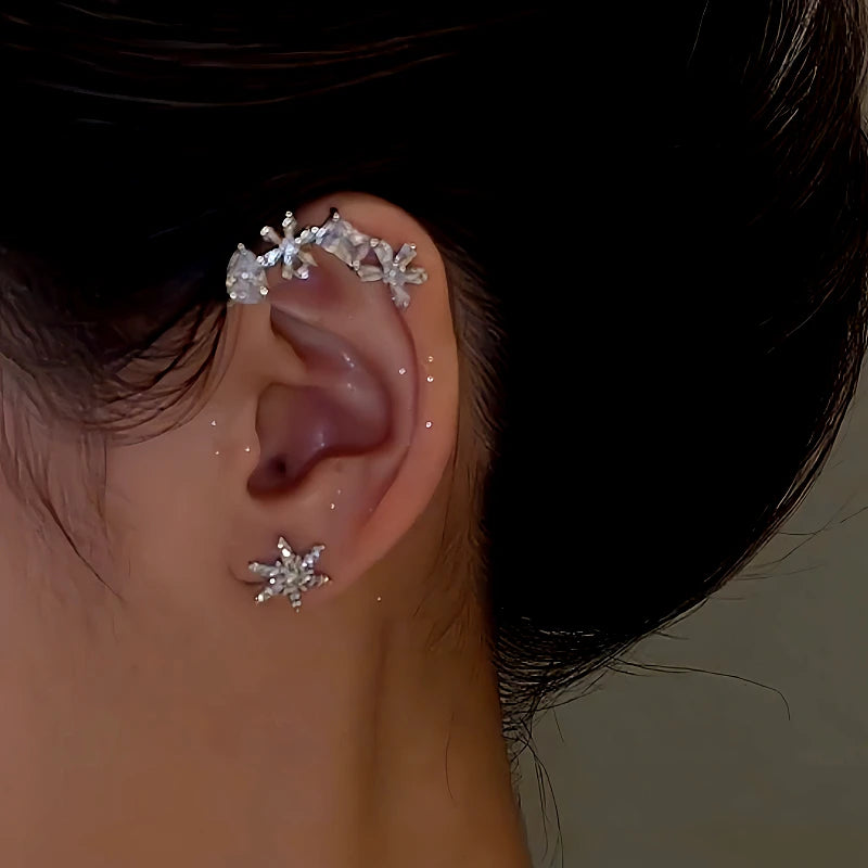 Close-up detail of the sparkling zircons and plating on the Smart Snowflake Earrings