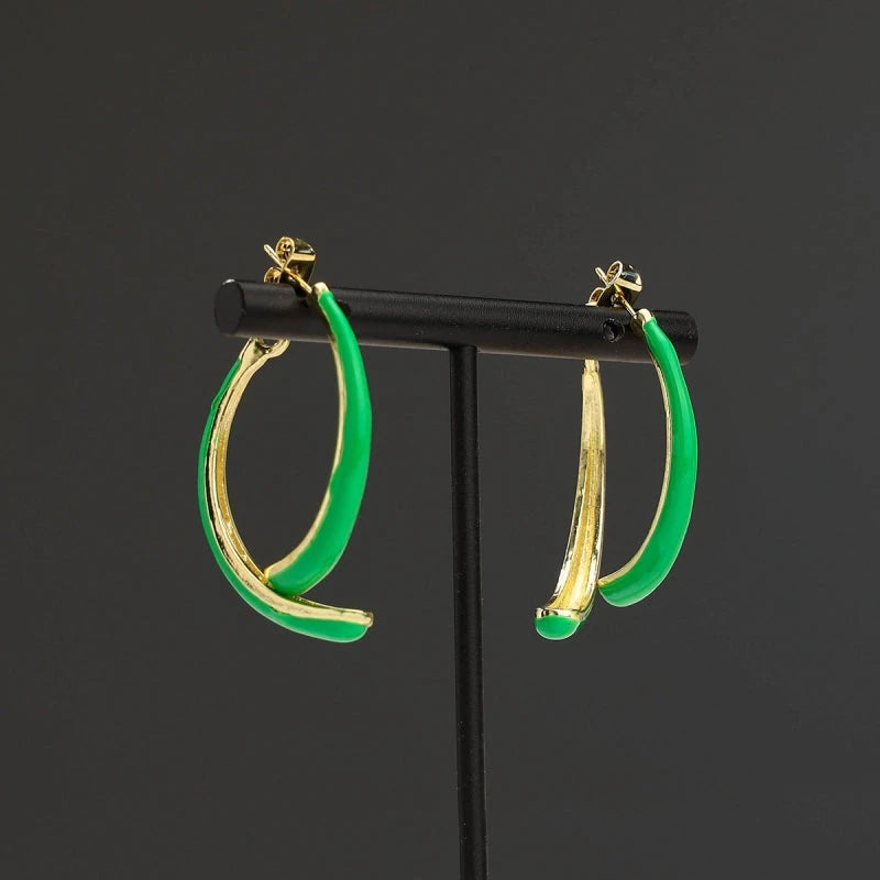 14K Gold-Plated Fishtail Earrings - elegant Green Fishtail Earrings