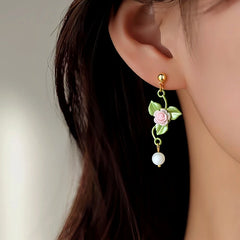 14K Gold-Plated Flower And Green Leaf Earrings - elegant Green Leaf Earrings