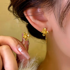 14K Gold-Plated Flower Ear Hook Earrings - elegant Flower Threader Earrings