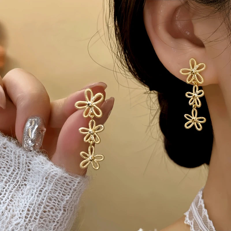 14K Gold-Plated Flower Knot Tassel Earrings - elegant Knot Tassel Earrings