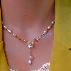 14K Gold-Plated Flower Pearl Necklaces - beautiful Flower Pearl Necklaces
