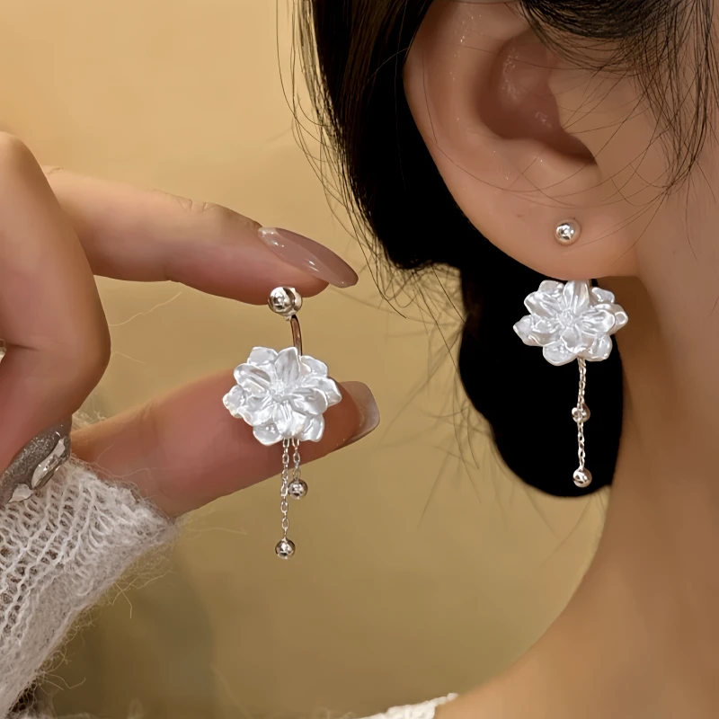 14K Gold-Plated Flower Screw Jacket Earrings - elegant Screw Jacket Earrings