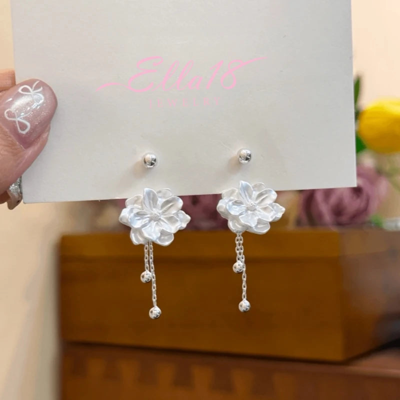 Angled view of the 14K Gold-Plated Flower Screw Jacket Earrings