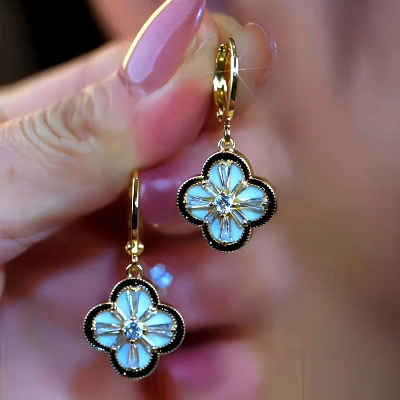 14K Gold-Plated Four-Leaf Clover Earrings - elegant Clover Dangle Earrings