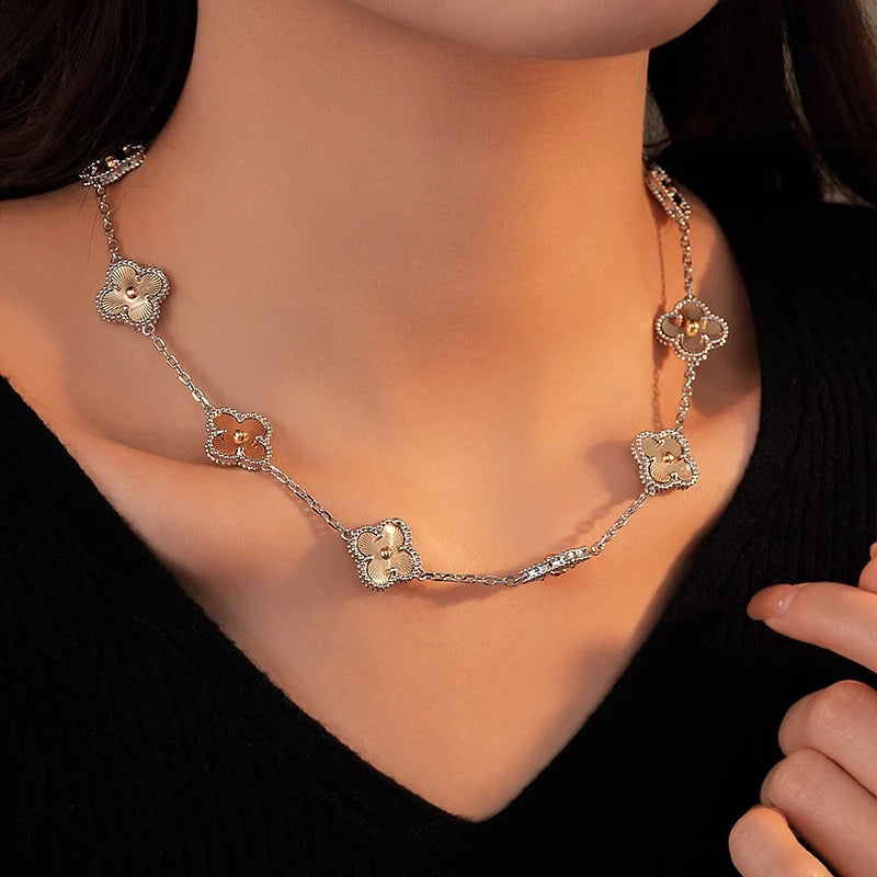 14K Gold-Plated Four-Leaf Clover Necklace worn to showcase its length and pendant detail