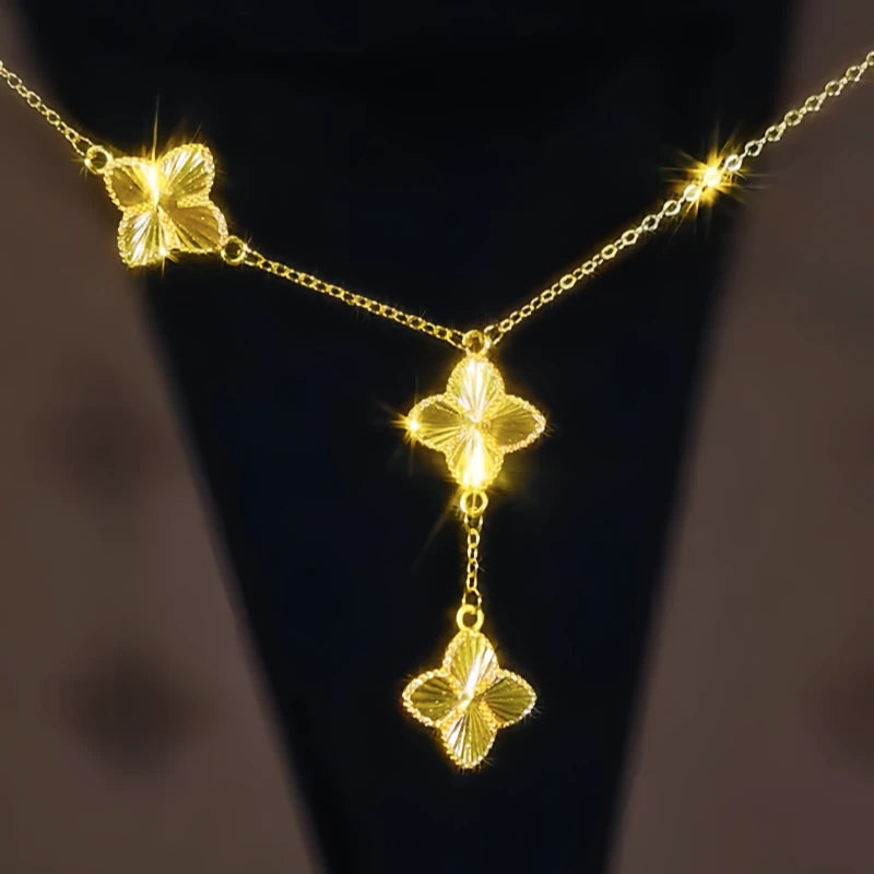 14K Gold-Plated Four-Leaf Clover Necklace - beautiful Classic Clover Necklace