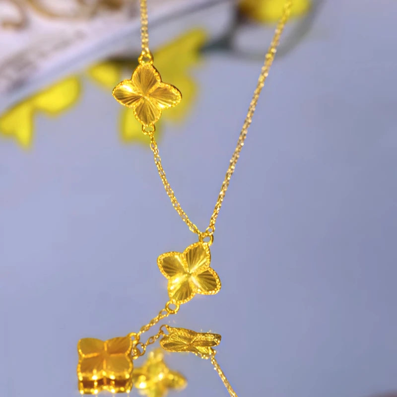 Detailed view of the 14K Gold-Plated Four-Leaf Clover Necklace chain and pendant