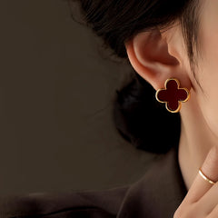 Angled view of the 14K Gold-Plated Four-Leaf Clover Stud Earrings