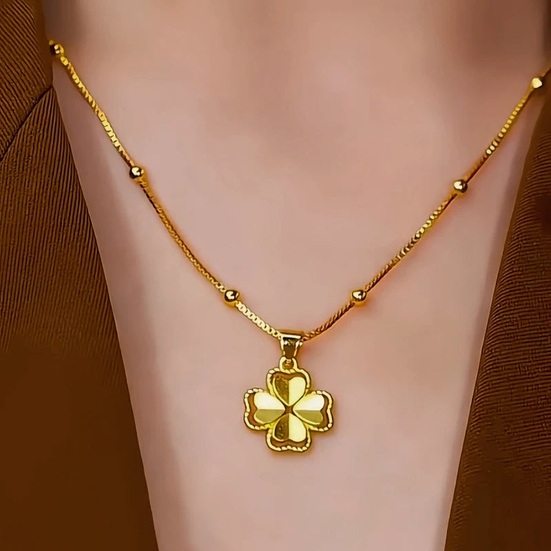 Close-up of the pendant and clasp on the Premium Clover Necklace
