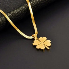 14K Gold-Plated Four Leaf Pendant Necklace worn to showcase its length and pendant detail
