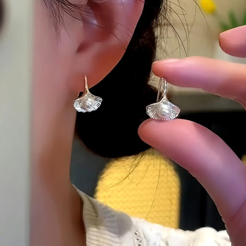 14K Gold-Plated Ginkgo Leaf Ear Hook Earrings - elegant Ginkgo Leaf Ear Hooks