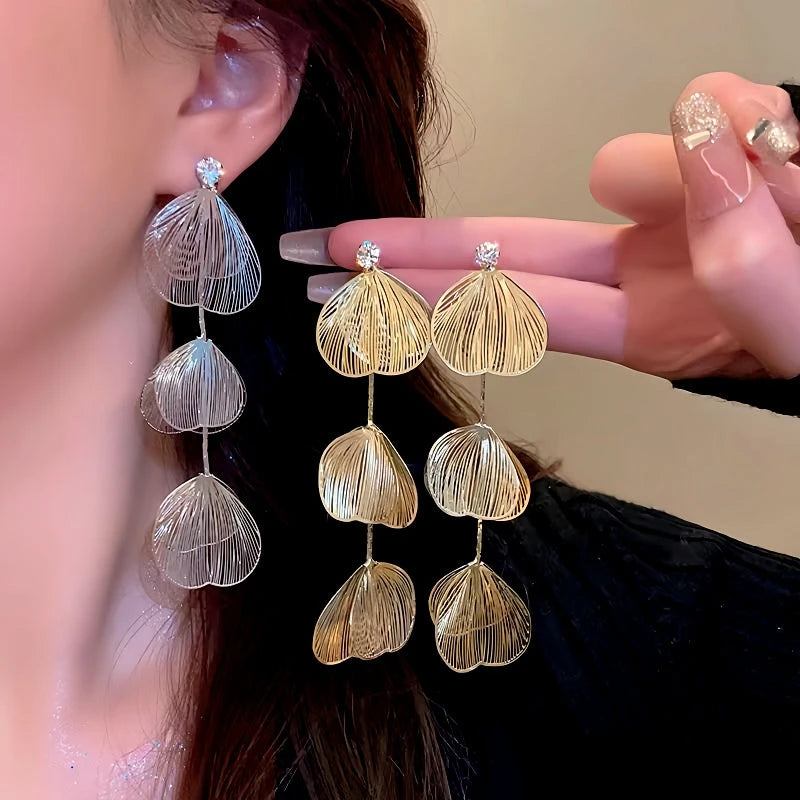 14K Gold-Plated Ginkgo Leaf Tassel Earrings - elegant Ginkgo Tassel Earrings