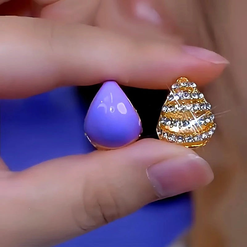 14K Gold-Plated Glaze Purple Double-Sided Water Drop Earrings - elegant Reversible Water Drops