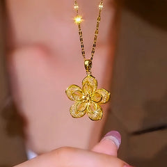 Detailed view of the 14K Gold-Plated Golden Flower Necklace chain and pendant