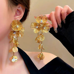 14K Gold-Plated Golden Flower Tassel Earrings - elegant Flower Tassel Earrings