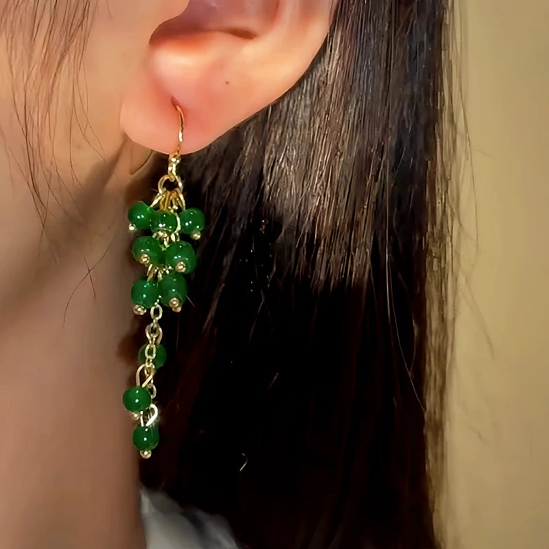 Close-up detail of the sparkling zircons and plating on the Grape Bead Ear Hooks