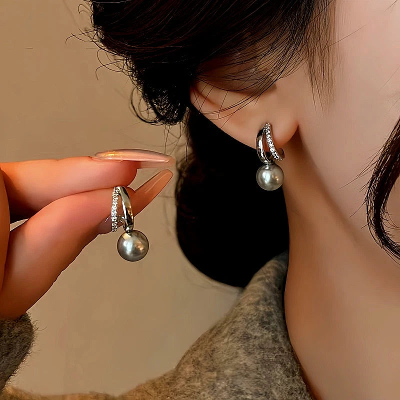 14K Gold-Plated Gray Pearl Earrings - elegant Gray Pearl Earrings