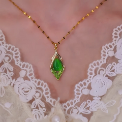 14K Gold-Plated Green Cat's Eye Diamond Pendant Necklace worn to showcase its length and pendant detail