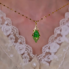 14K Gold-Plated Green Cat's Eye Diamond Pendant Necklace - beautiful Green Cat's Eye Necklace