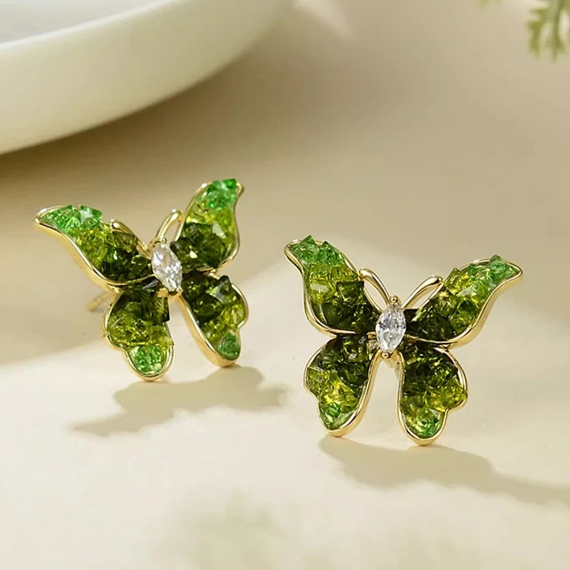 Close-up detail of the sparkling zircons and plating on the Butterfly Studs