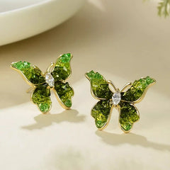 Close-up detail of the sparkling zircons and plating on the Butterfly Studs