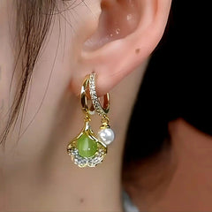 14K Gold-Plated Green Crystal Ginkgo Leaf Earrings - elegant Crystal Ginkgo Earrings