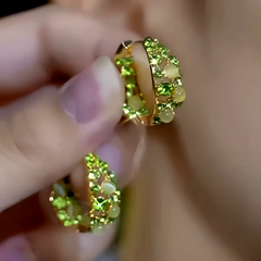 14K Gold-Plated Green Diamond Cat's Eye Stone Little Hoop Earrings - elegant Cat's Eye Huggie Hoops