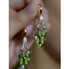Close-up detail of the sparkling zircons and plating on the Layer Water Drop Earrings