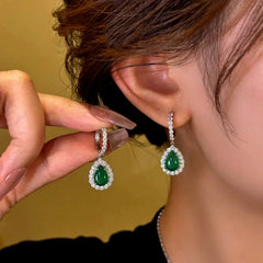 14K Gold-Plated Green Diamond Water Drop Earrings - elegant Green Water Drop Earrings
