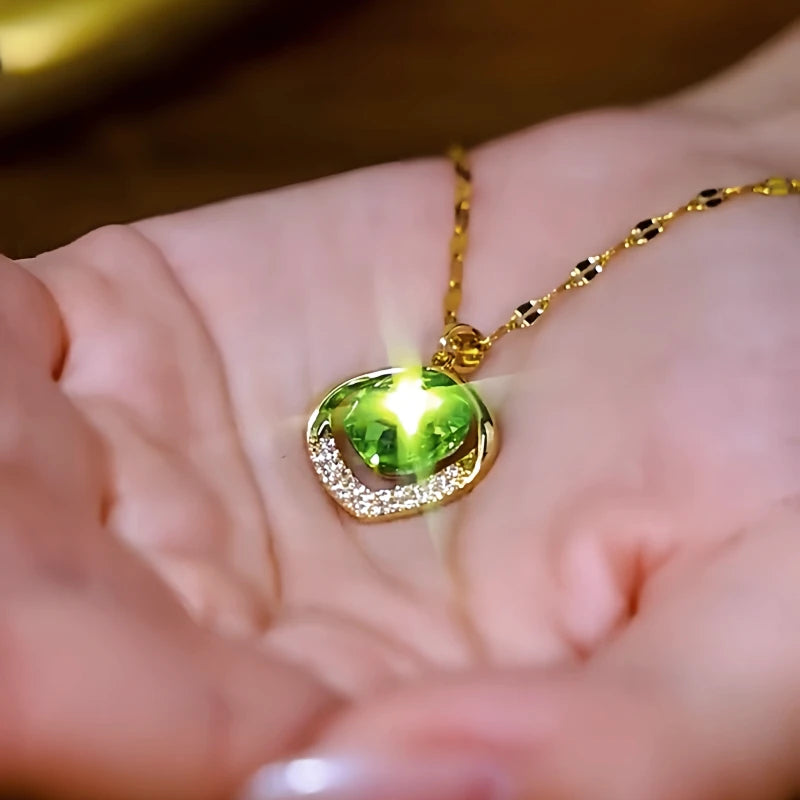 Close-up of the pendant and clasp on the Geometric Crystal Necklace