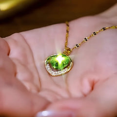 Close-up of the pendant and clasp on the Geometric Crystal Necklace