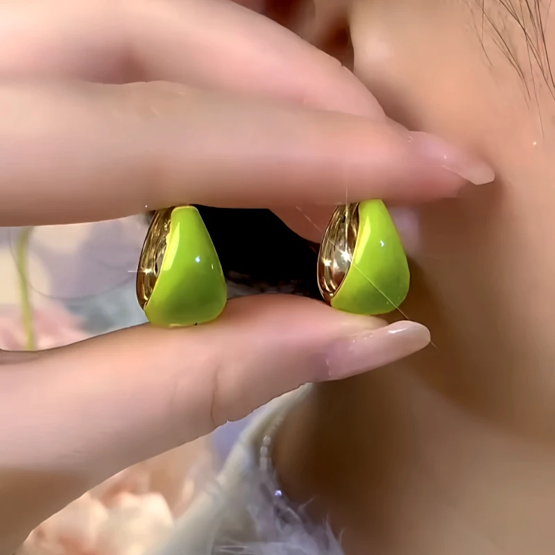 14K Gold-Plated Green Oil Water Drop Earrings - elegant Enamel Water Drop Earrings