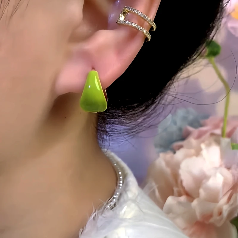 Close-up detail of the sparkling zircons and plating on the Enamel Water Drop Earrings