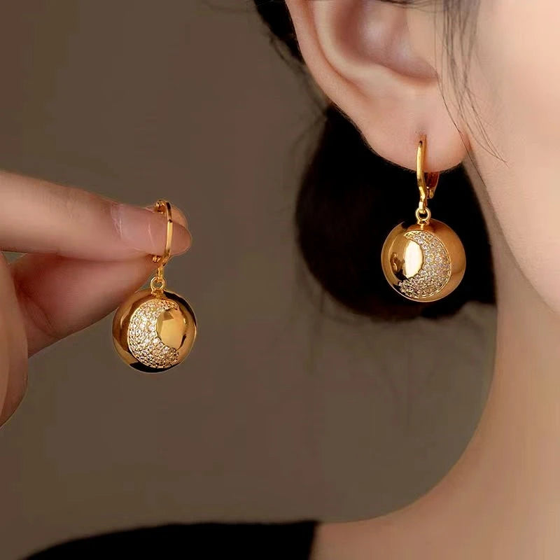 14K Gold-Plated Half-Circle Crescent Earrings - elegant Crescent Dangle Earrings