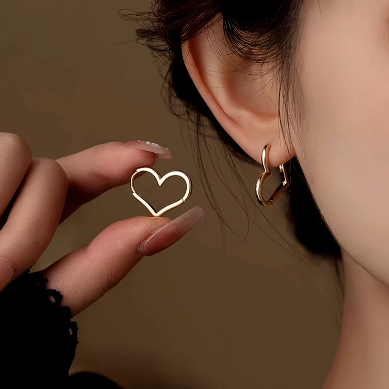 14K Gold-Plated Heart-Design Earrings - elegant Large Heart Earrings
