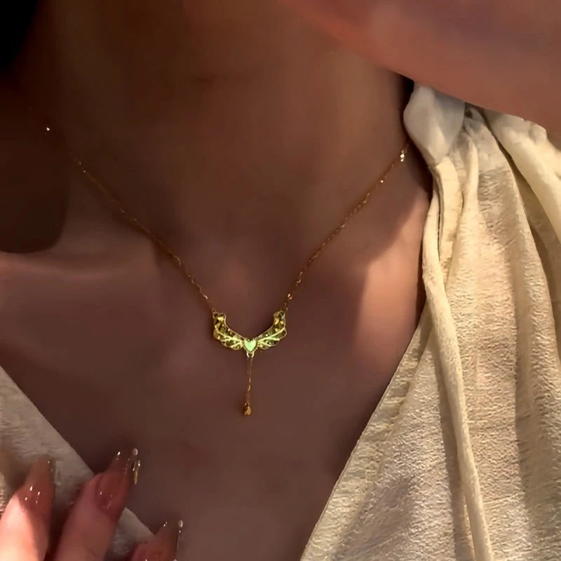 Detailed view of the 14K Gold-Plated Heart Angel Wing Necklace chain and pendant
