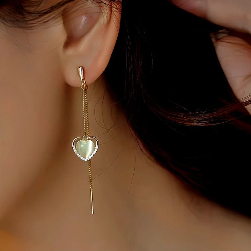 14K Gold-Plated Heart Design Ear Clip And Threader Earrings - elegant Heart Threader Cuff